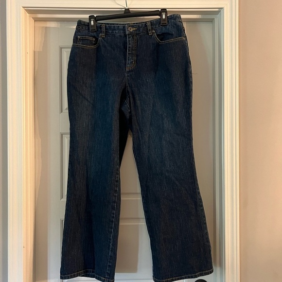 Talbots Dark Wash Denim Jeans Size 14 Petite With Stretch, Wide Leg Trousers - Picture 1 of 9